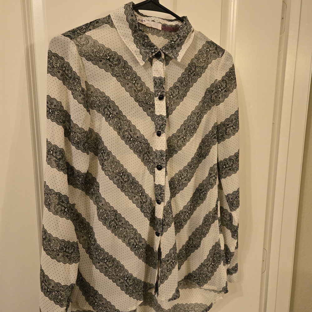 Striped Black and White Button-Up Shirt